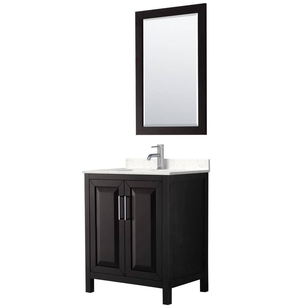 Wyndham Collection Daria 30" Single Vanity in Dark Espresso with Carrara Marble Top and Mirror
