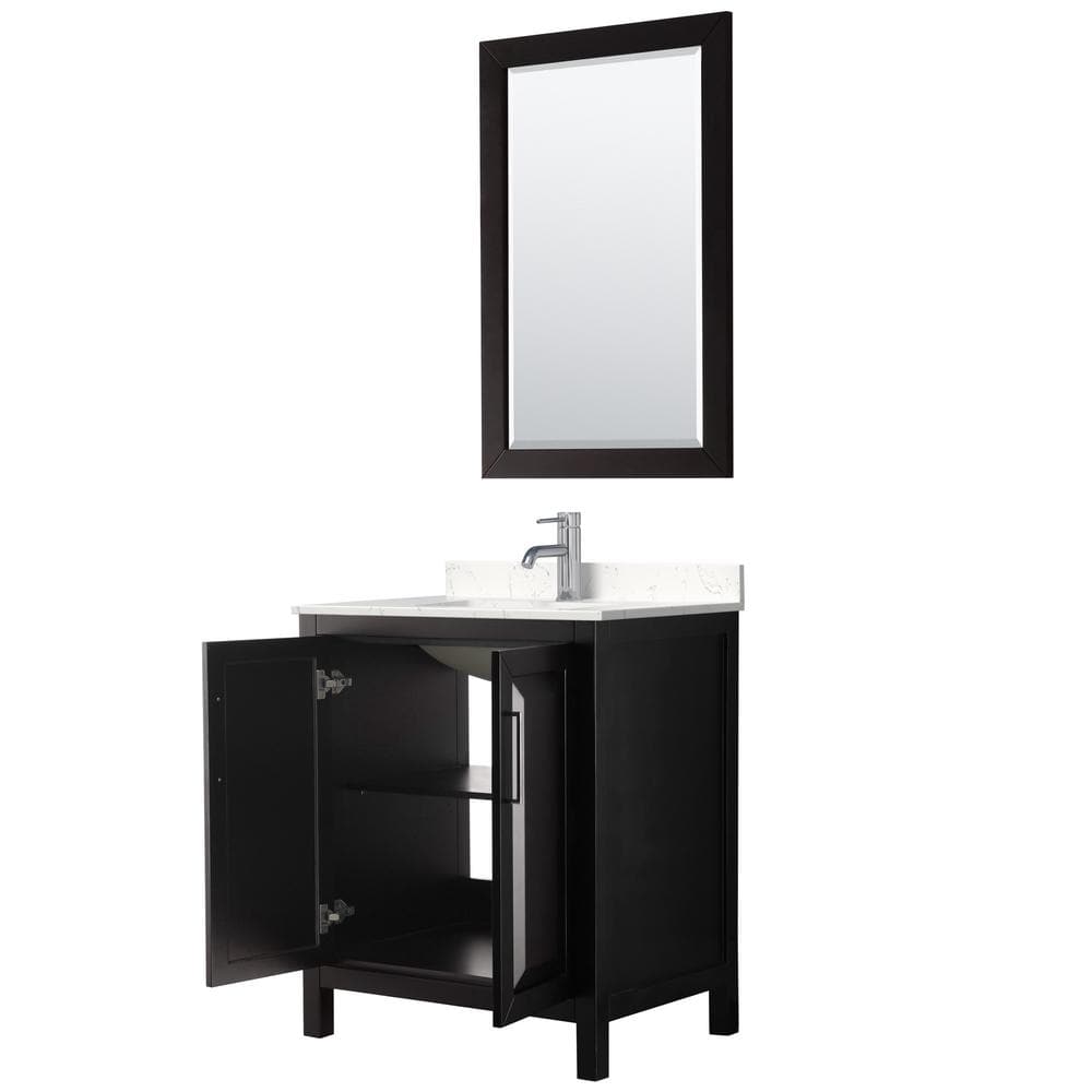 Wyndham Collection Daria 30" Single Vanity in Dark Espresso with Carrara Marble Top and Mirror