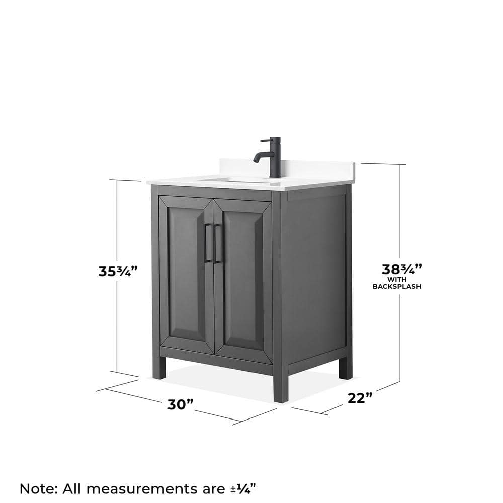 Wyndham Collection Daria 30" Bathroom Vanity in Dark Gray with Marble Top