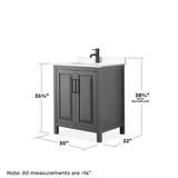 Wyndham Collection Daria 30" Bathroom Vanity in Dark Gray with Marble Top