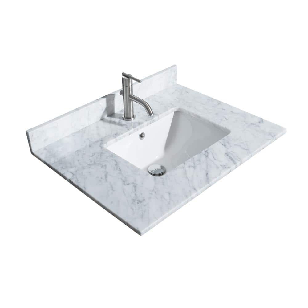 Wyndham Collection Daria 30 in. Bathroom Vanity with Carrara Marble Top and Mirror