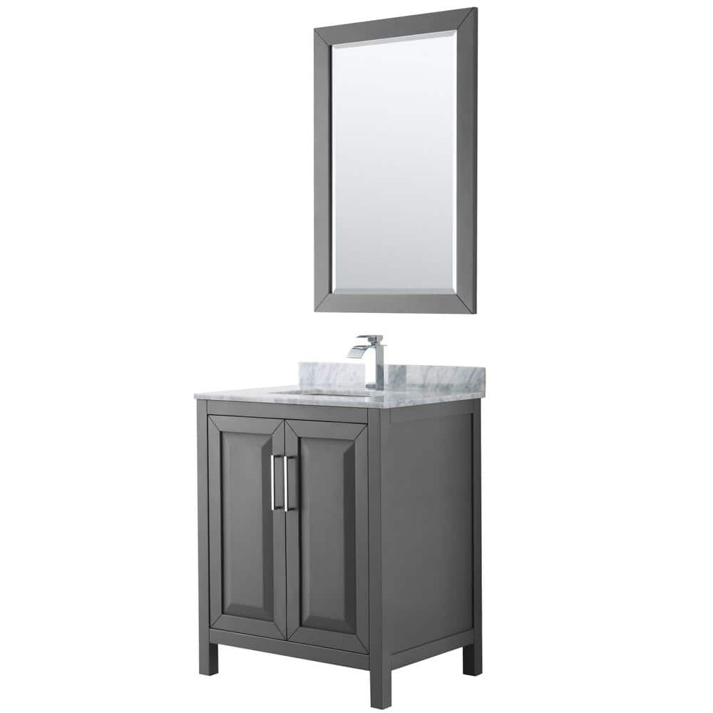 Wyndham Collection Daria 30 in. Bathroom Vanity with Carrara Marble Top and Mirror