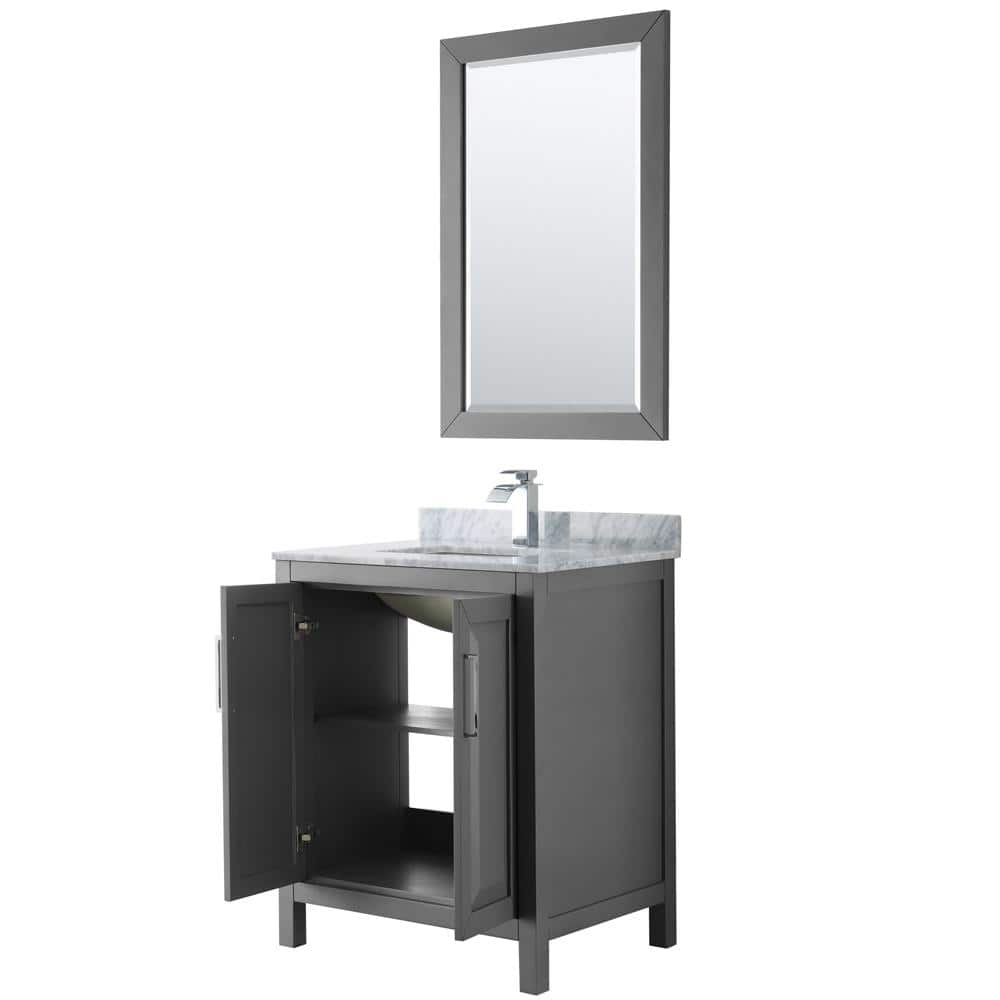 Wyndham Collection Daria 30 in. Bathroom Vanity with Carrara Marble Top and Mirror