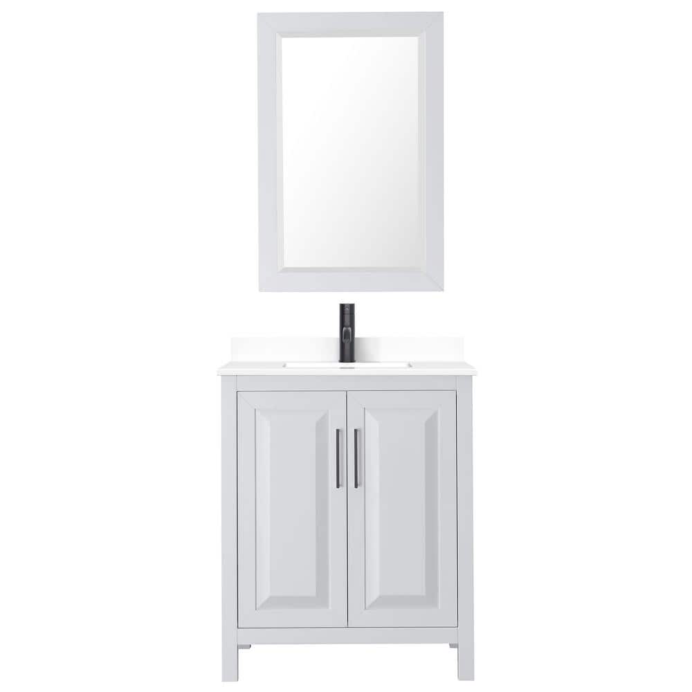 Wyndham Collection Daria 30" Single Bath Vanity in White with Cultured Marble Top and Mirror