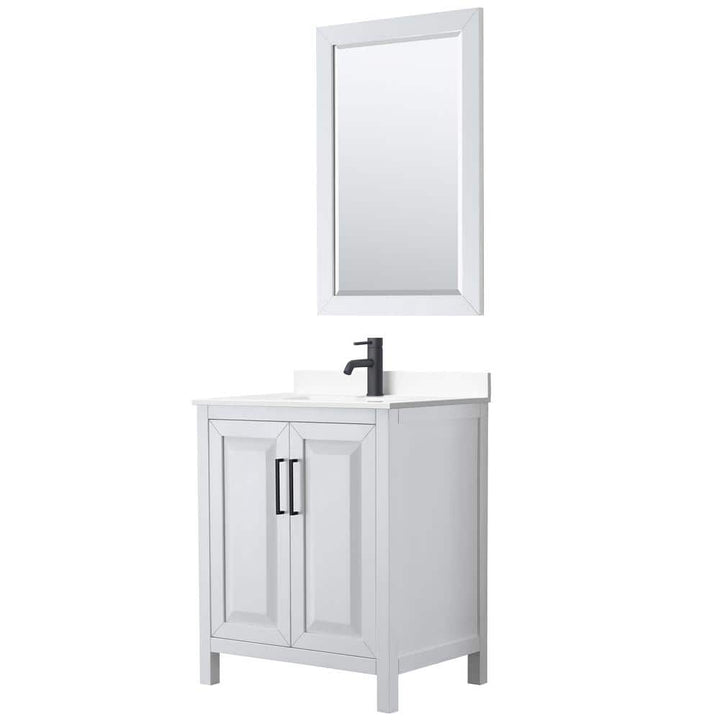 Wyndham Collection Daria 30" Single Bath Vanity in White with Cultured Marble Top and Mirror