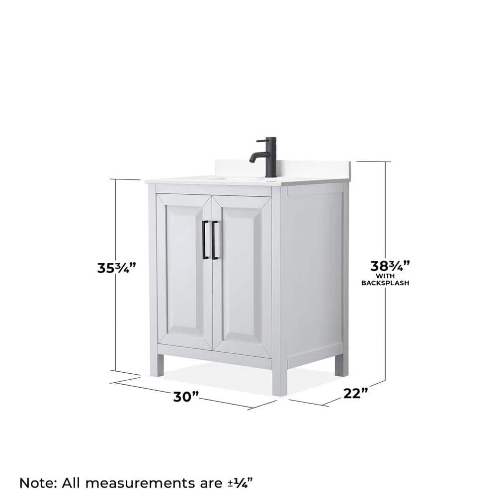 Wyndham Collection Daria 30" Single Bath Vanity in White with Cultured Marble Top and Mirror