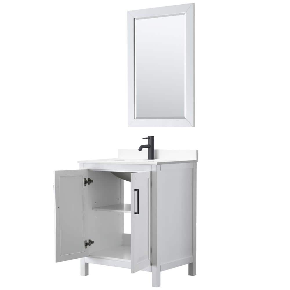 Wyndham Collection Daria 30" Single Bath Vanity in White with Cultured Marble Top and Mirror