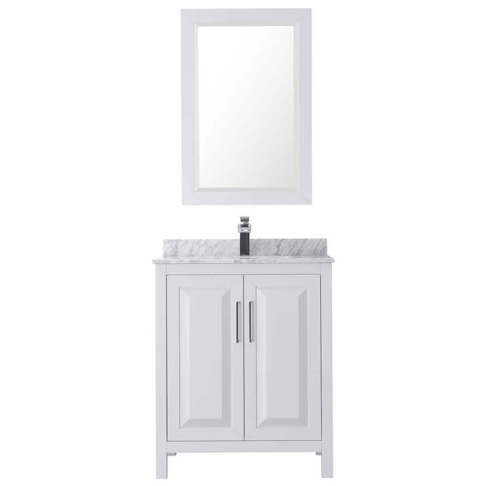 Wyndham Collection Daria 30 in. Bathroom Vanity with Carrara Marble Top and Mirror