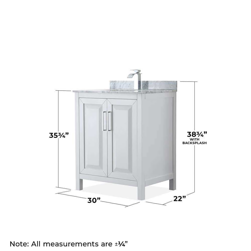 Wyndham Collection Daria 30 in. Bathroom Vanity with Carrara Marble Top and Mirror