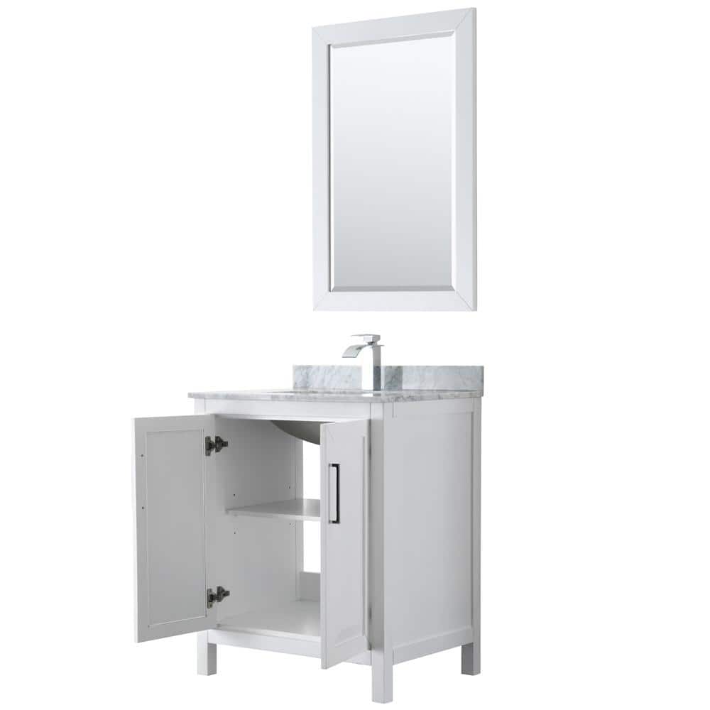 Wyndham Collection Daria 30 in. Bathroom Vanity with Carrara Marble Top and Mirror