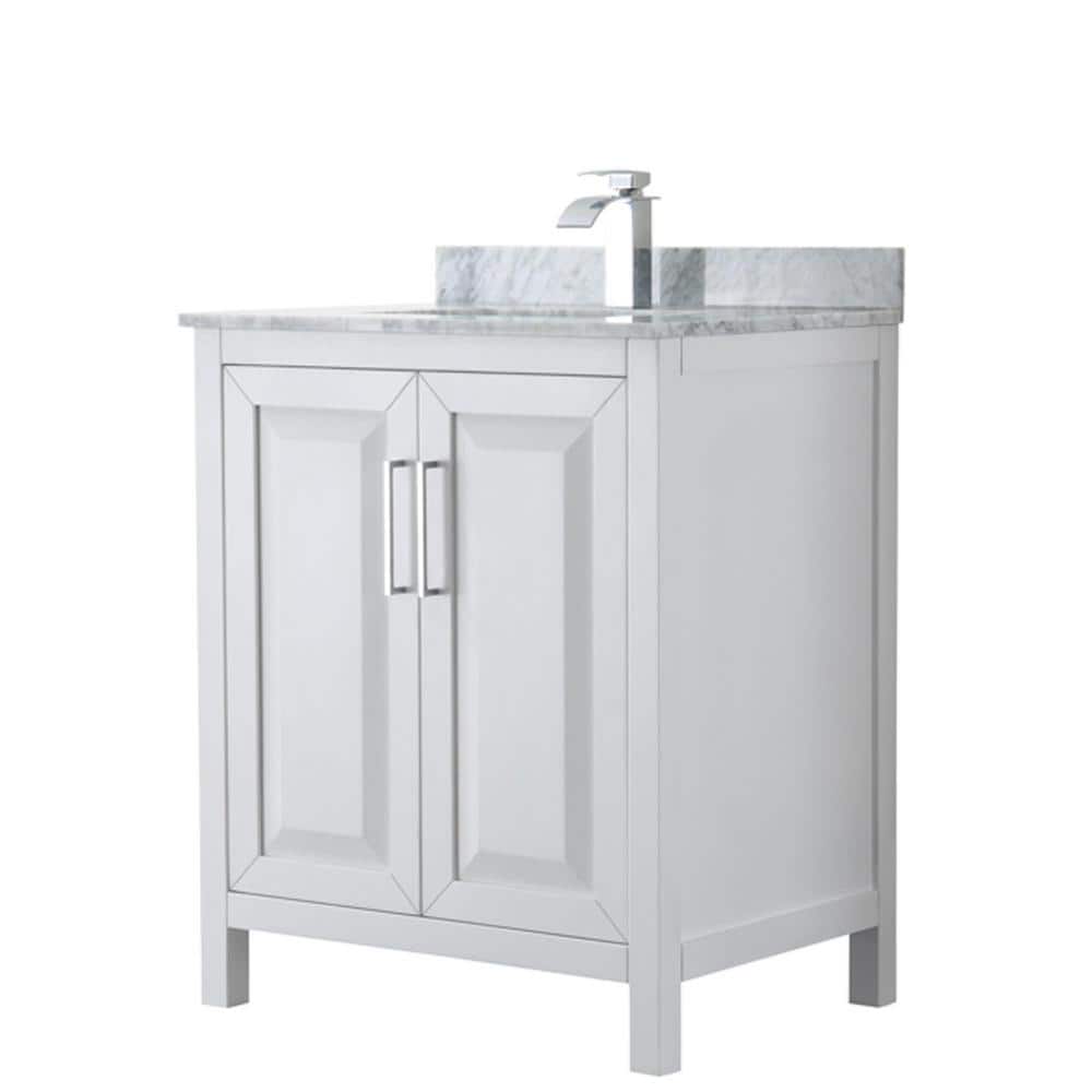 Wyndham Collection Daria 30 in. Bathroom Vanity with Carrara Marble Top and White Basin