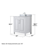 Wyndham Collection Daria 30 in. Bathroom Vanity with Carrara Marble Top and White Basin