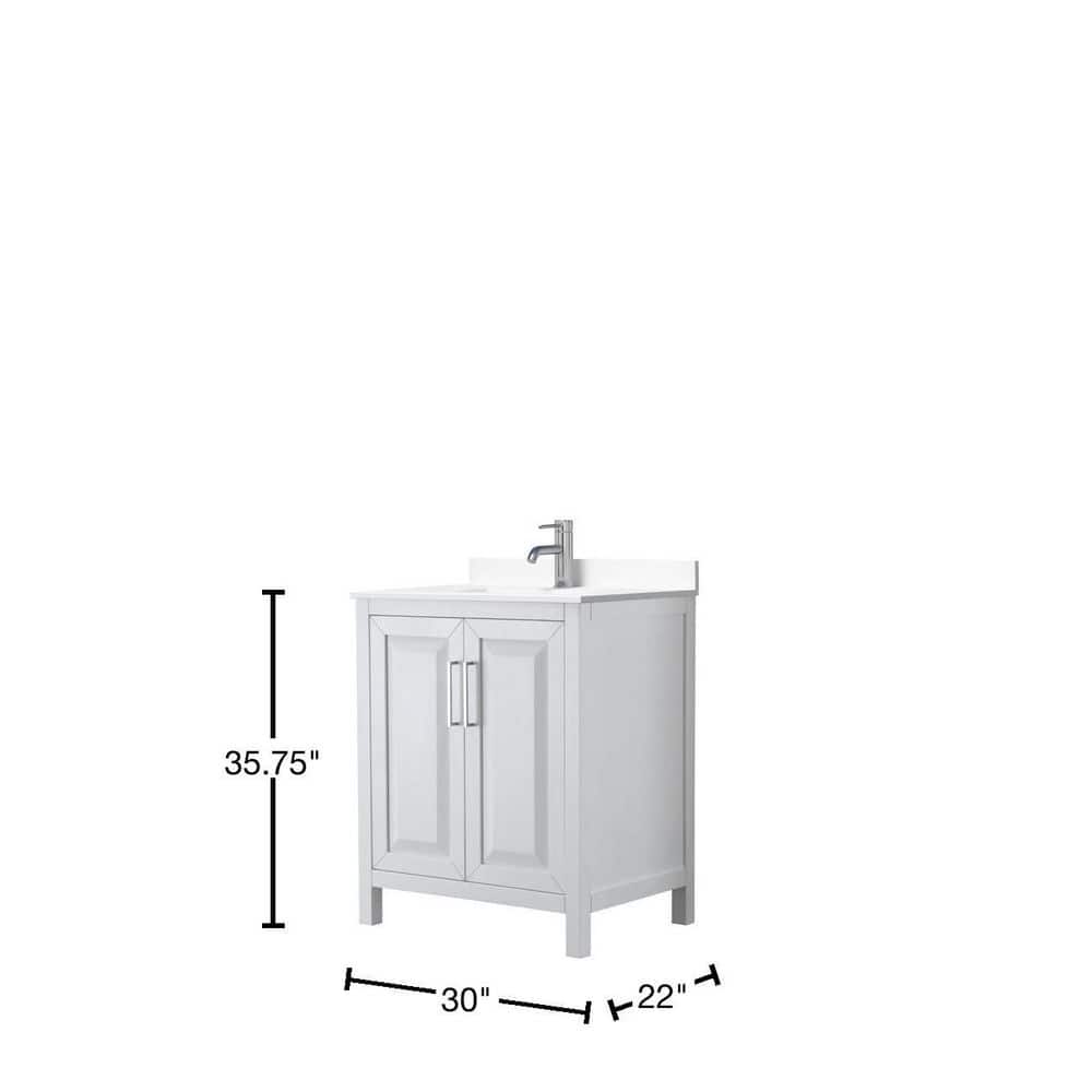 Wyndham Collection Daria 30" White Bathroom Vanity with Cultured Marble Top