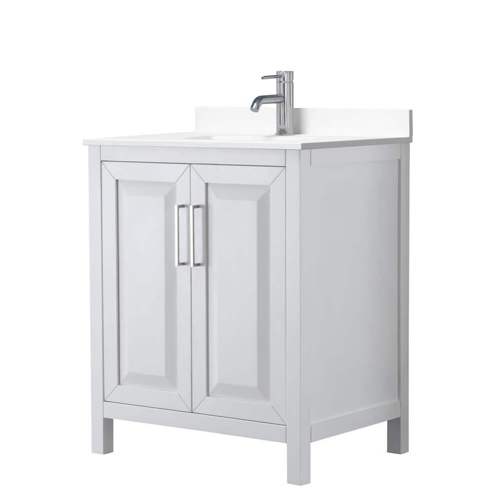 Wyndham Collection Daria 30" White Bathroom Vanity with Cultured Marble Top