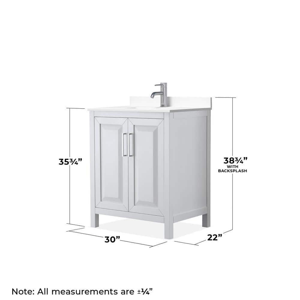 Wyndham Collection Daria 30" White Bathroom Vanity with Cultured Marble Top