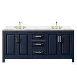 Wyndham Collection Daria 80 in. Double Bath Vanity, Dark Blue with White Quartz Top