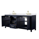Wyndham Collection Daria 80 in. Double Bath Vanity, Dark Blue with White Quartz Top