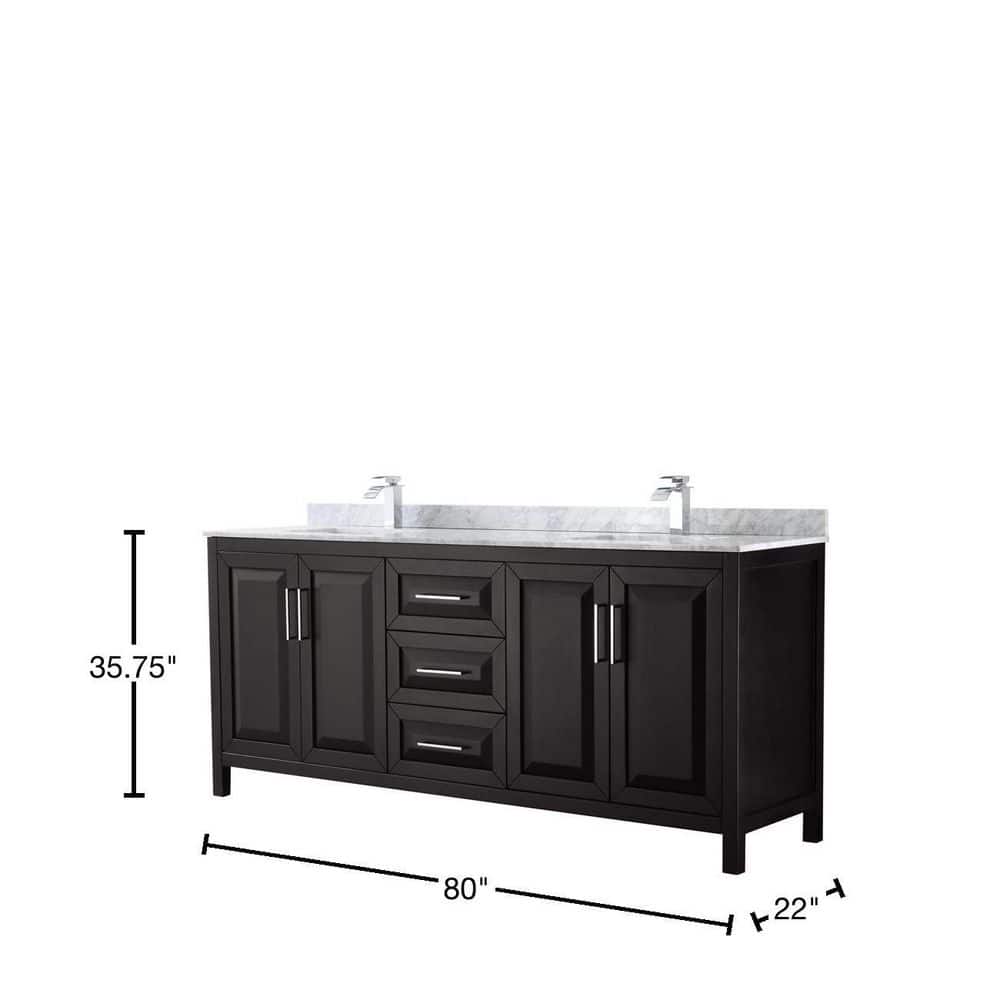 Wyndham Collection Daria 80 in. Double Bathroom Vanity, Dark Espresso with Carrara Marble Top