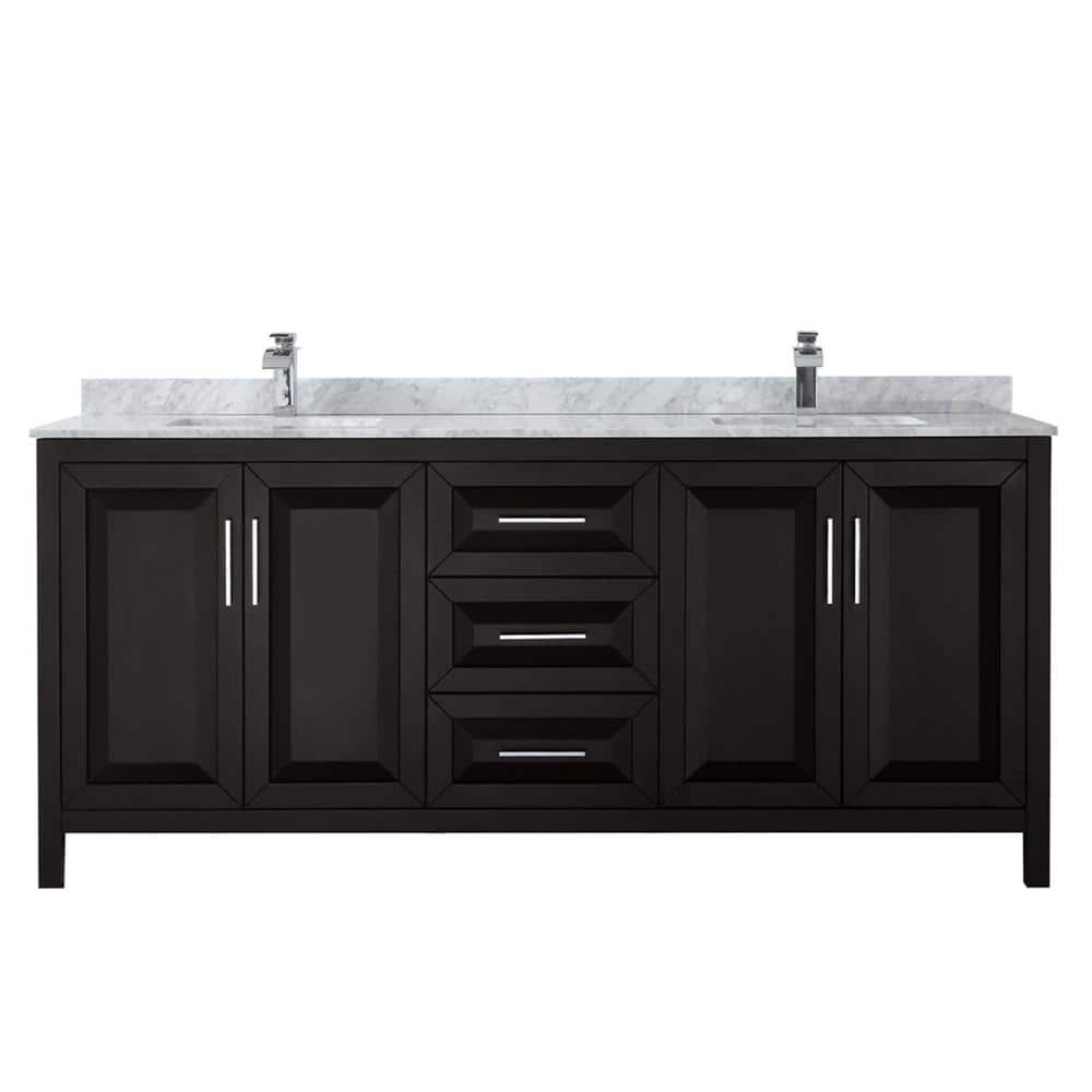 Wyndham Collection Daria 80 in. Double Bathroom Vanity, Dark Espresso with Carrara Marble Top