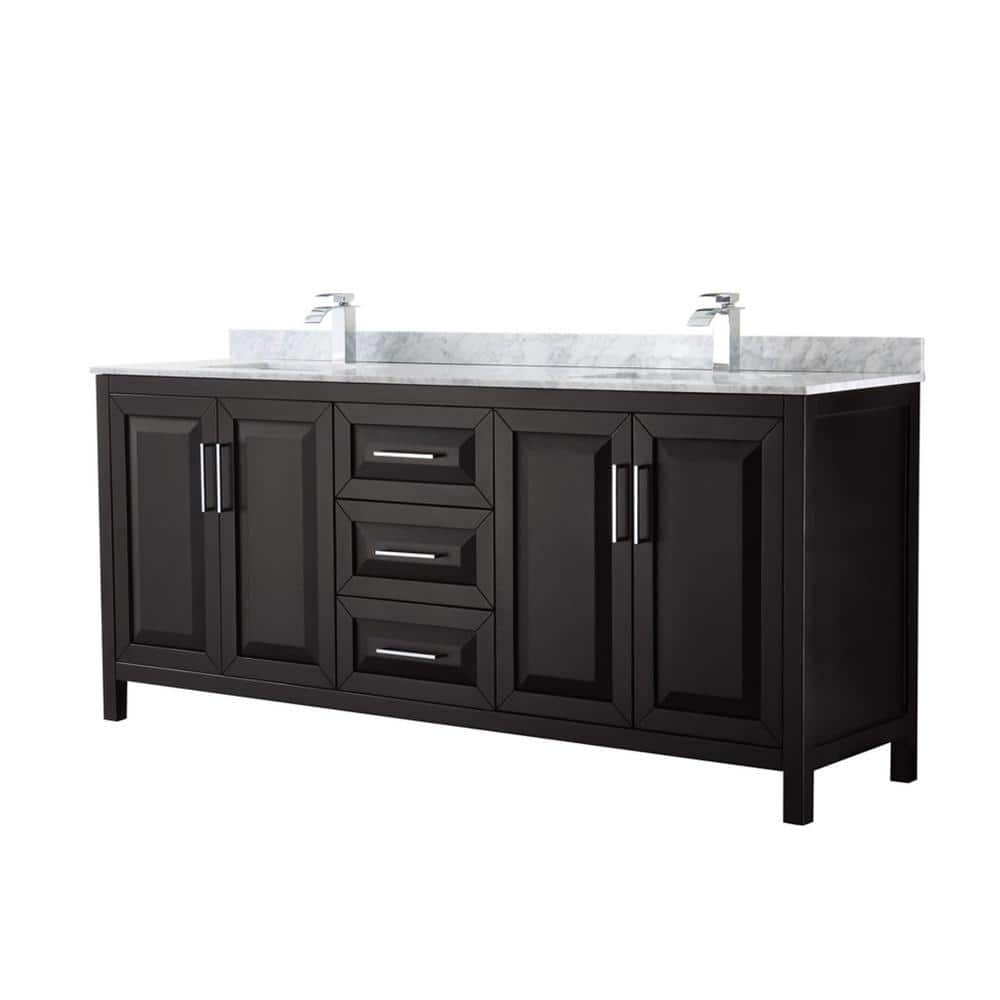 Wyndham Collection Daria 80 in. Double Bathroom Vanity, Dark Espresso with Carrara Marble Top