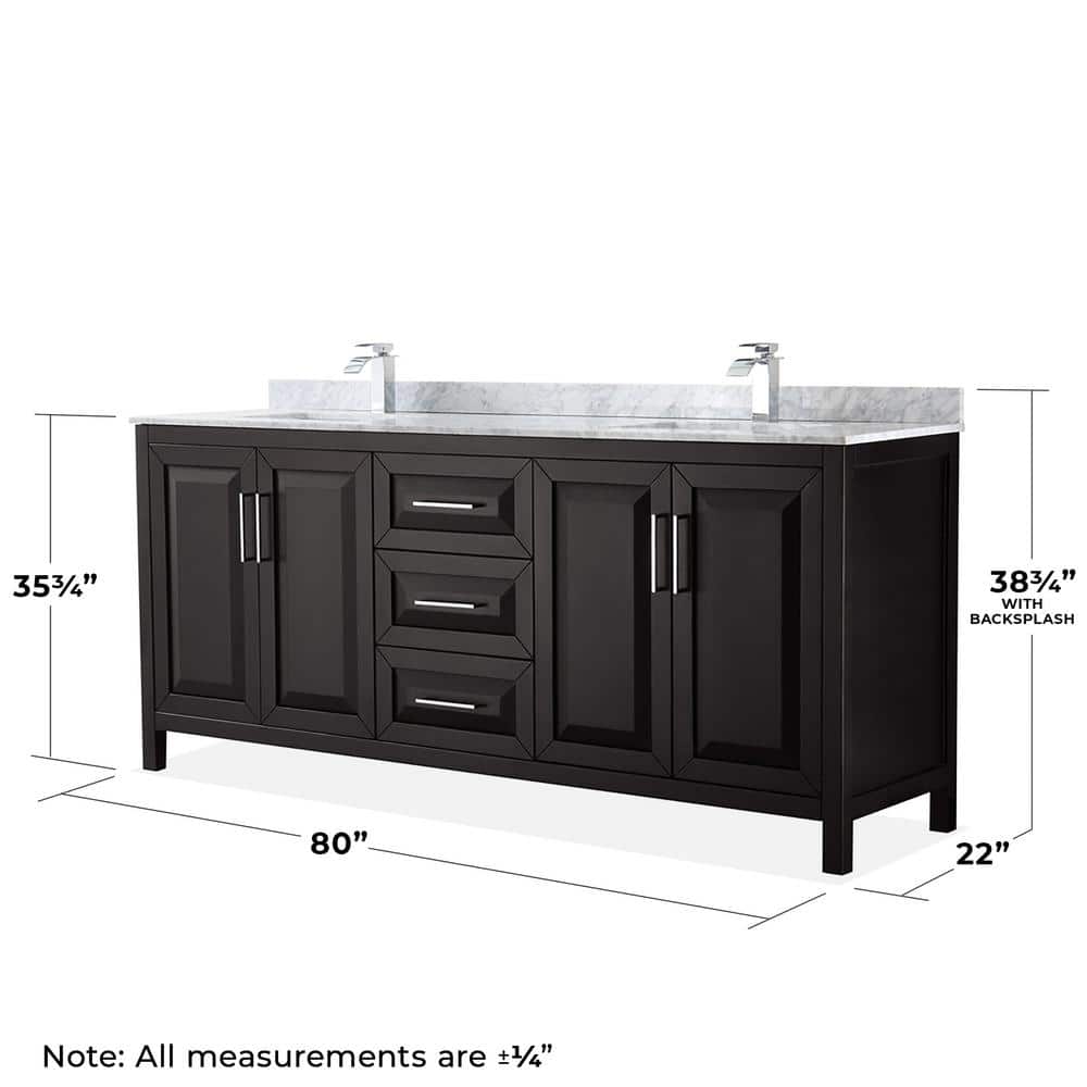Wyndham Collection Daria 80 in. Double Bathroom Vanity, Dark Espresso with Carrara Marble Top