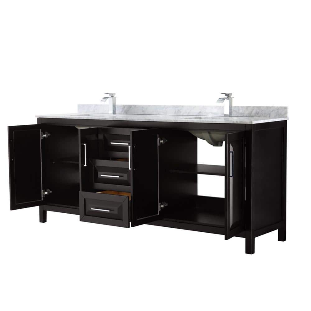 Wyndham Collection Daria 80 in. Double Bathroom Vanity, Dark Espresso with Carrara Marble Top