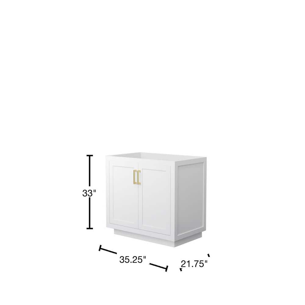 Wyndham Collection Miranda 35.25 in. Single Bath Vanity Cabinet in White with Brushed Gold Trim
