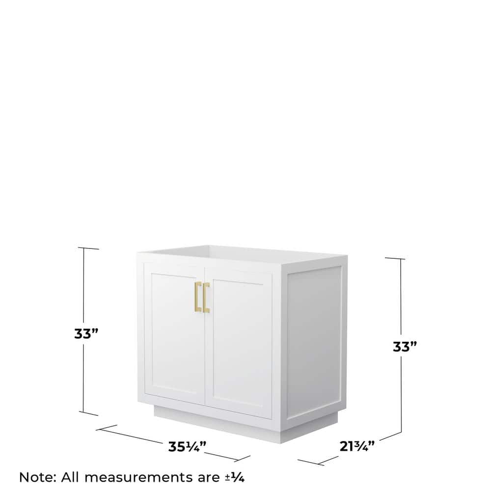 Wyndham Collection Miranda 35.25 in. Single Bath Vanity Cabinet in White with Brushed Gold Trim