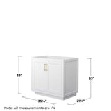 Wyndham Collection Miranda 35.25 in. Single Bath Vanity Cabinet in White with Brushed Gold Trim