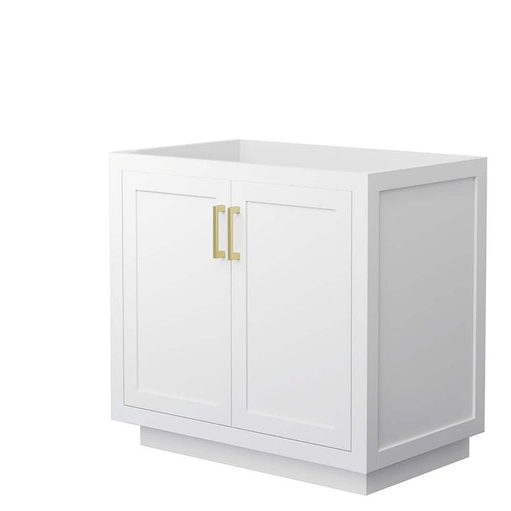 Wyndham Collection Miranda 35.25 in. Single Bath Vanity Cabinet in White with Brushed Gold Trim
