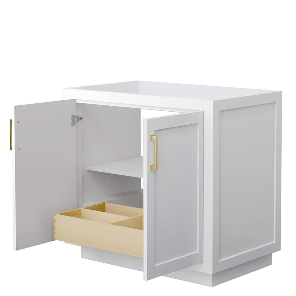 Wyndham Collection Miranda 35.25 in. Single Bath Vanity Cabinet in White with Brushed Gold Trim