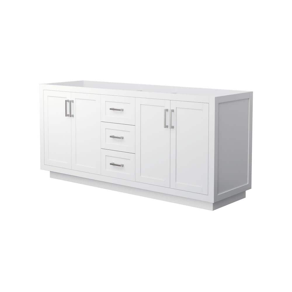 Wyndham Collection Miranda 71" Double Bath Vanity Cabinet in White with Brushed Nickel Trim, Freestanding Design, Soft-Close Doors and Drawers