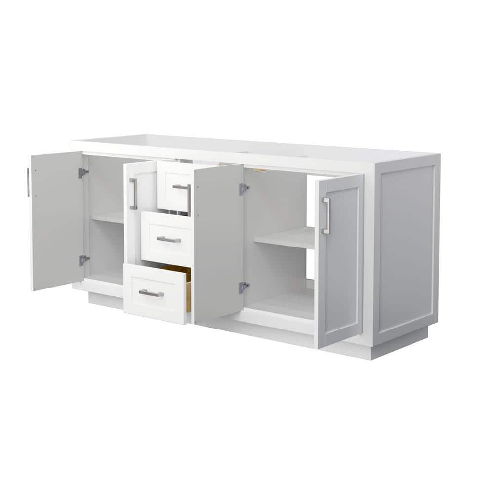 Wyndham Collection Miranda 71" Double Bath Vanity Cabinet in White with Brushed Nickel Trim, Freestanding Design, Soft-Close Doors and Drawers