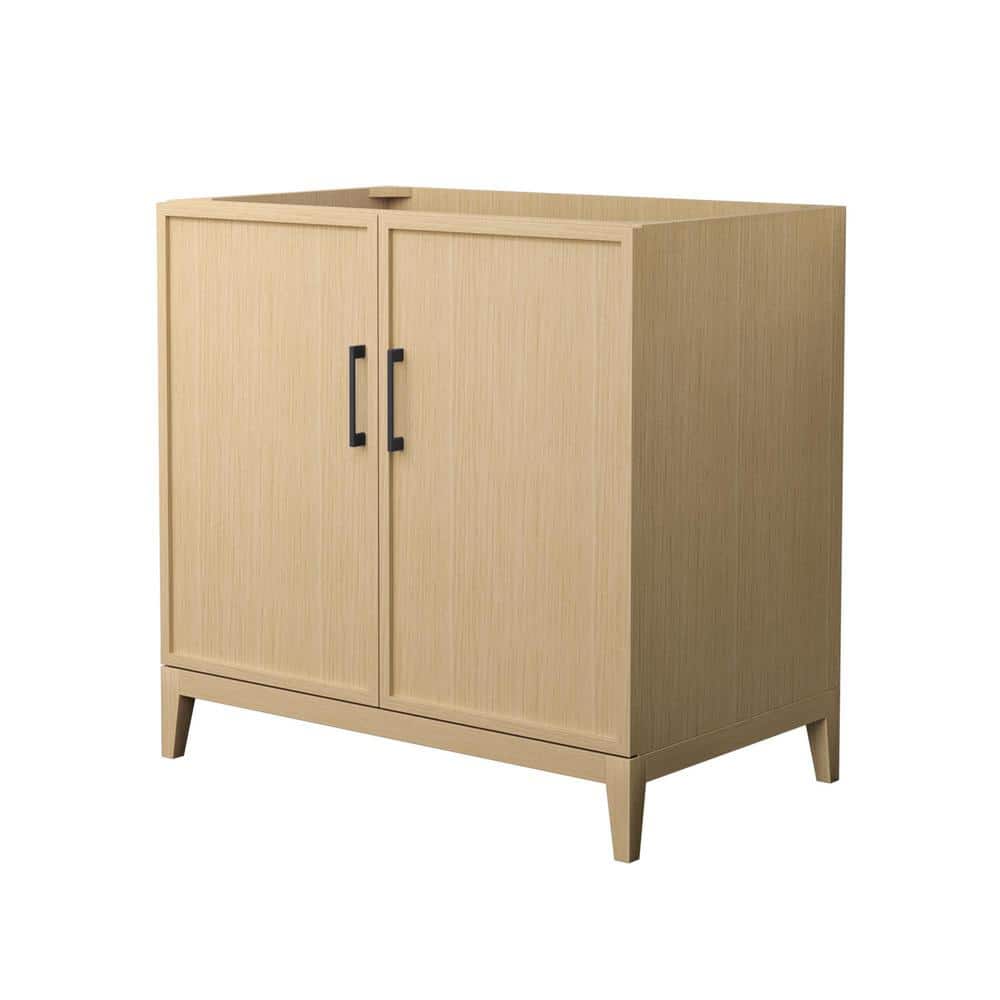 Wyndham Collection Elan 35" Bathroom Vanity Cabinet in White Oak with Matte Black Trim