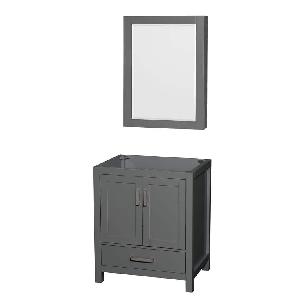 Wyndham Collection Sheffield 29" Dark Gray Single Bath Vanity Cabinet with Mirror