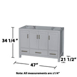 Wyndham Collection Sheffield 47 in. Single Bath Vanity Cabinet in Gray, Freestanding Design