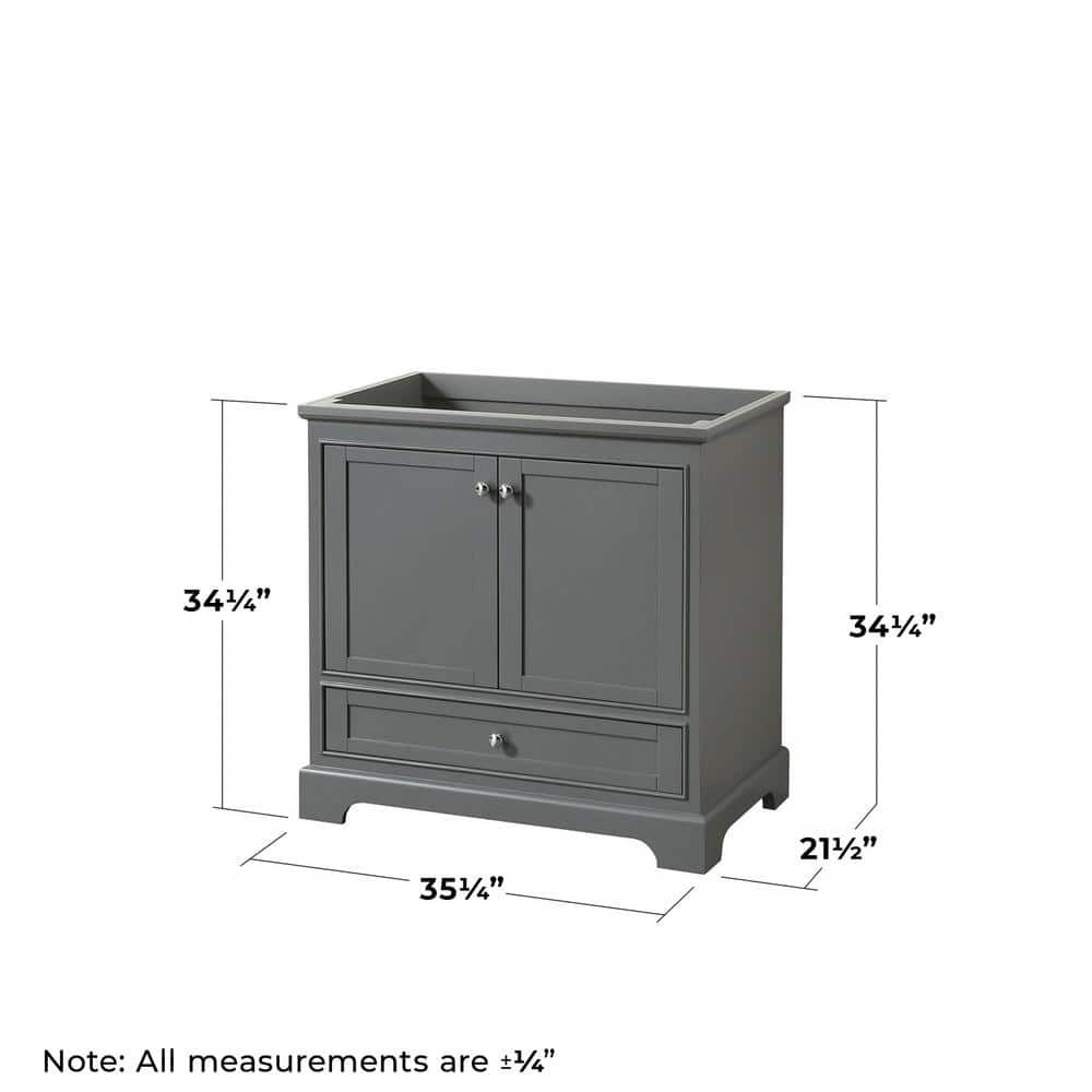 Wyndham Collection Deborah 35.25 in. Vanity Cabinet, Dark Gray, Freestanding