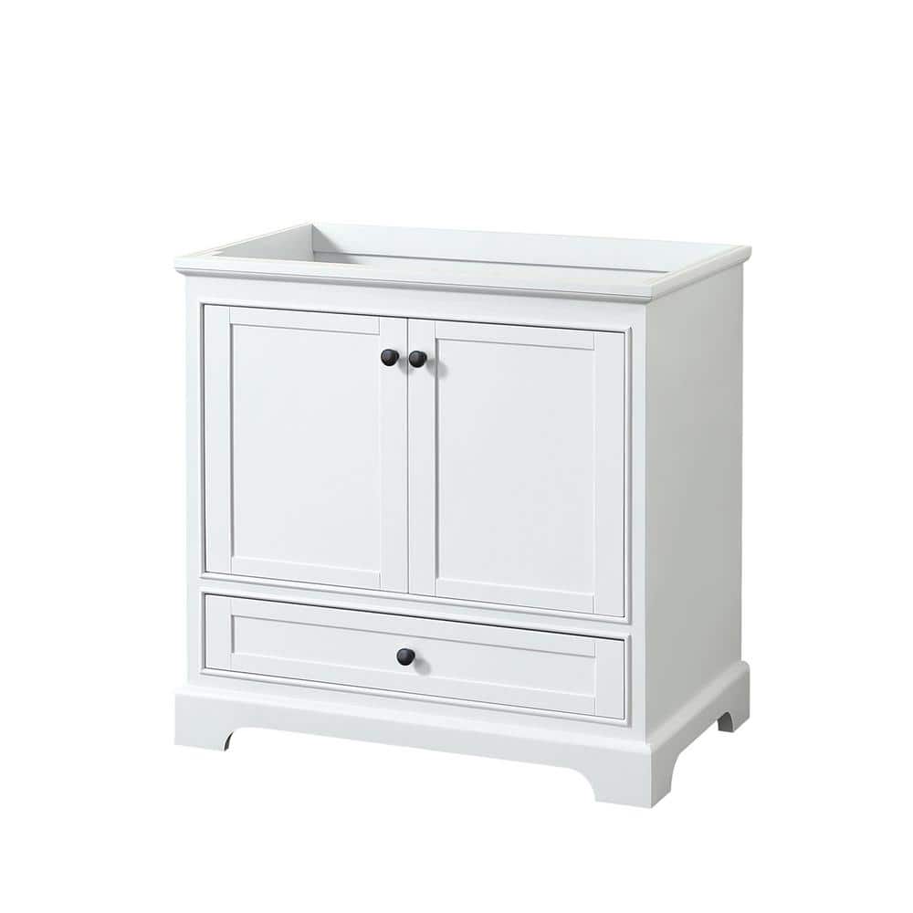 Wyndham Collection Deborah 35.25" Bathroom Vanity Cabinet, White Finish, Freestanding Design