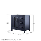 Wyndham Collection Daria 35" Bathroom Vanity Cabinet in Dark Blue, Freestanding