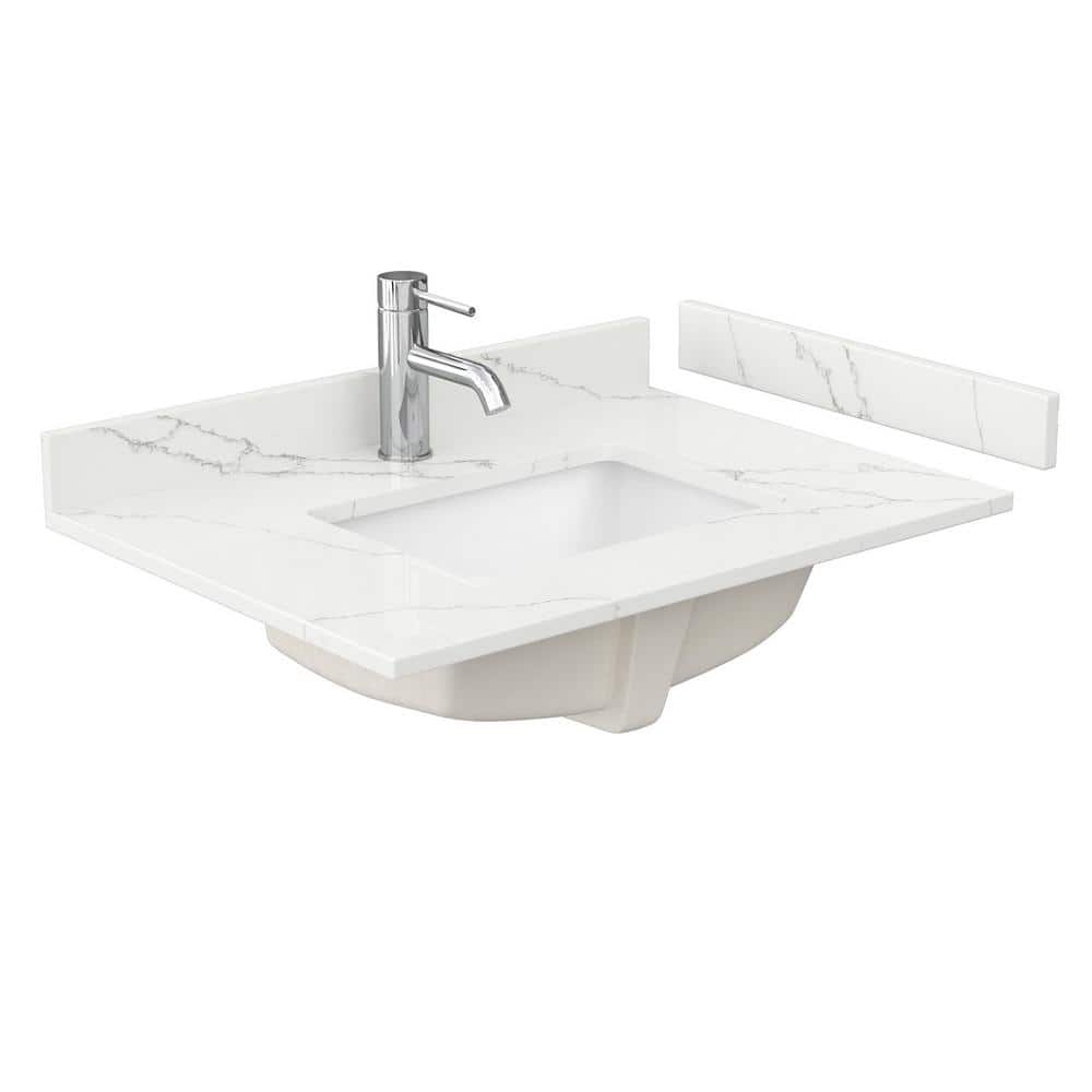 Wyndham Collection 30 in. Quartz White Bathroom Vanity Top with Sink