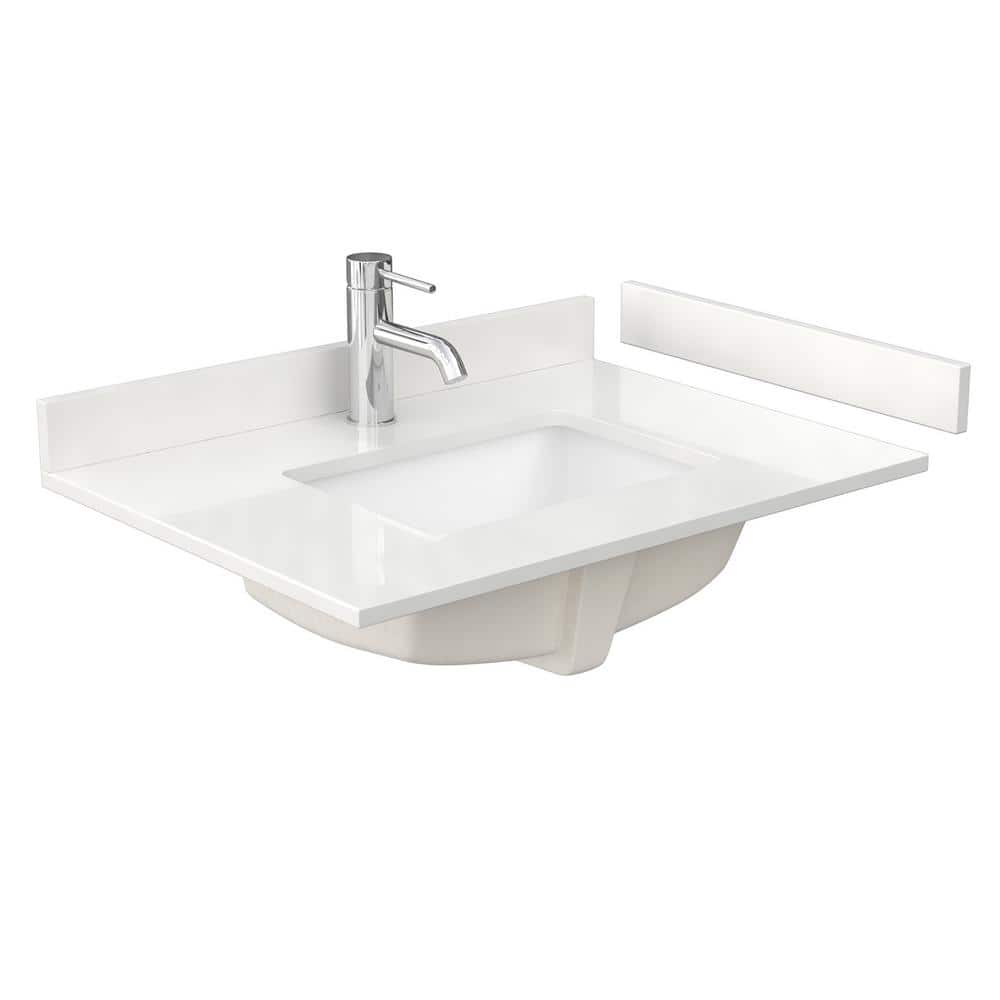 Wyndham Collection 30 in. Quartz White Bathroom Vanity Top with Rectangular Sink
