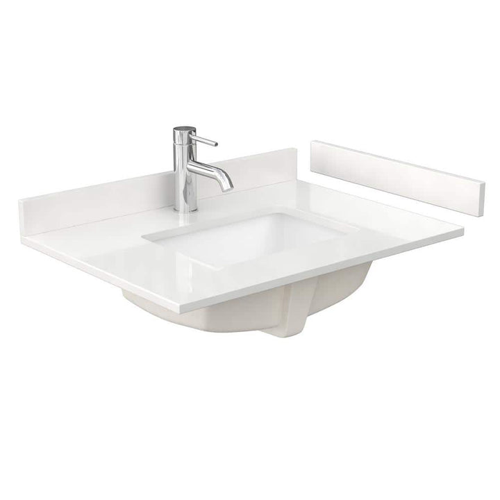 Wyndham Collection 30 in. Quartz White Bathroom Vanity Top with Rectangular Sink