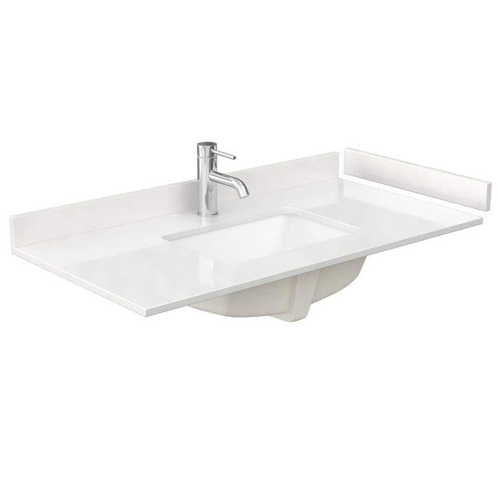 Wyndham Collection 42 in. Quartz White Bathroom Vanity Top with Rectangular Sink