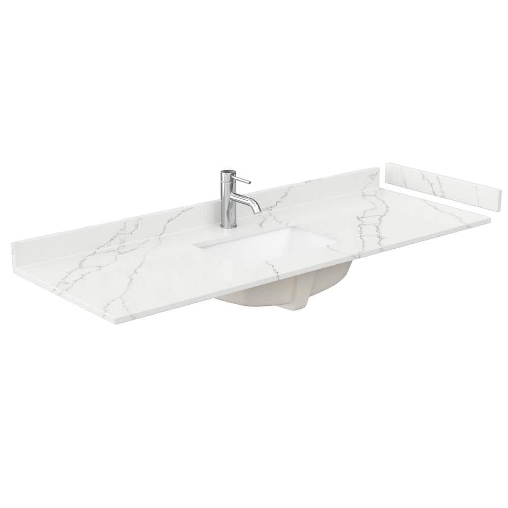 Wyndham Collection 60 in. Quartz White Single Sink Bathroom Vanity Top with Giotto Finish