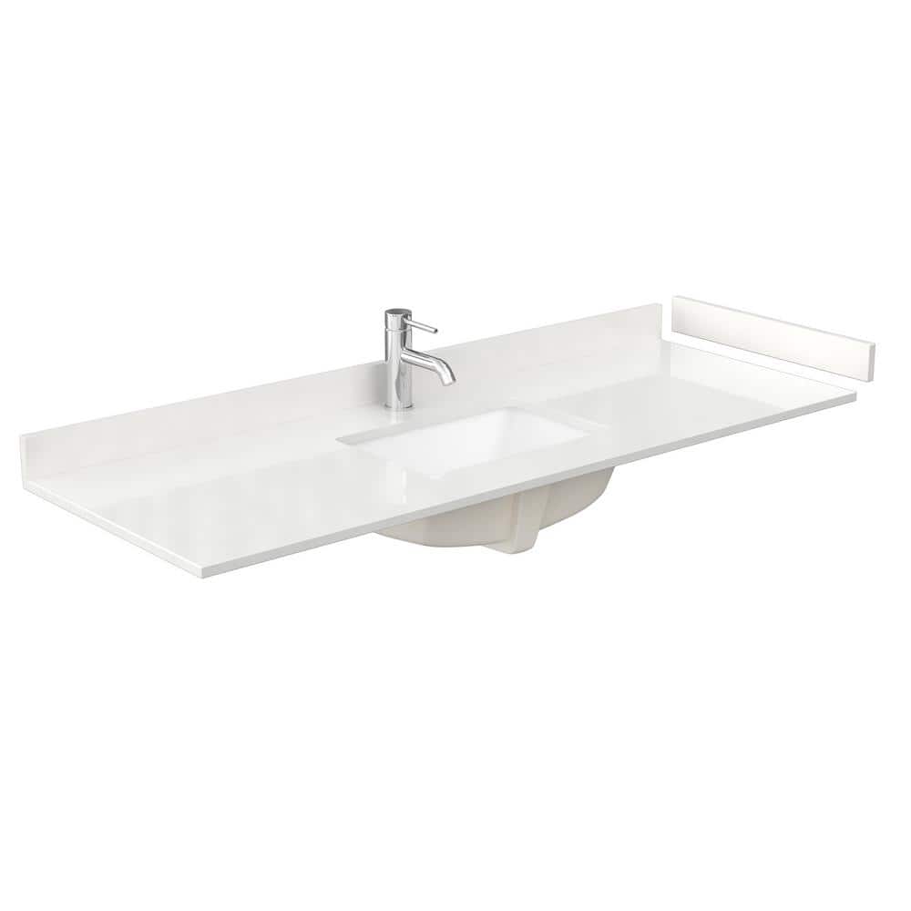 Wyndham Collection 60 in. Quartz White Bathroom Vanity Top with Sink