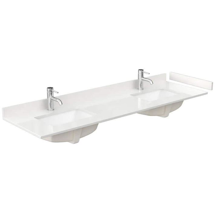 Wyndham Collection 72 in. Quartz Double Sink Bathroom Vanity Top with White Rectangular Sinks