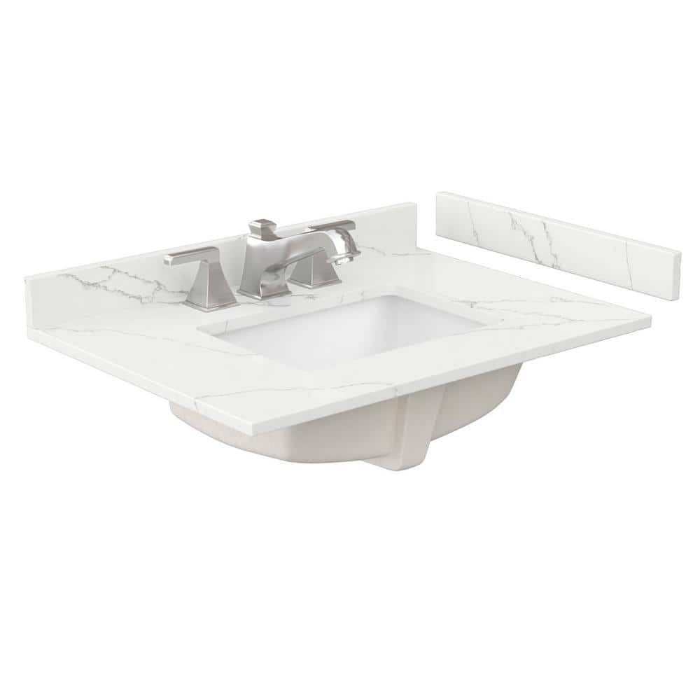 Wyndham Collection 30 in. Quartz White Bathroom Vanity Top with Rectangular Sink