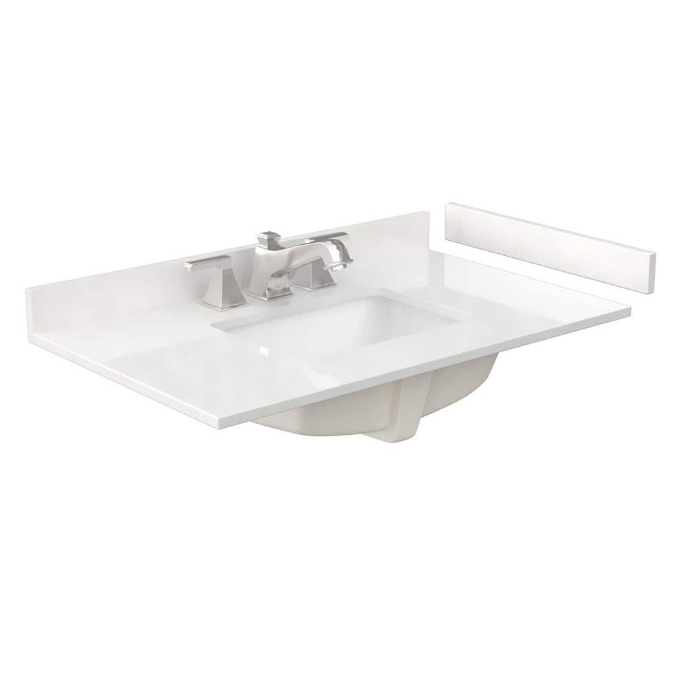 Wyndham Collection 36 in. Quartz White Bathroom Vanity Top with Sink