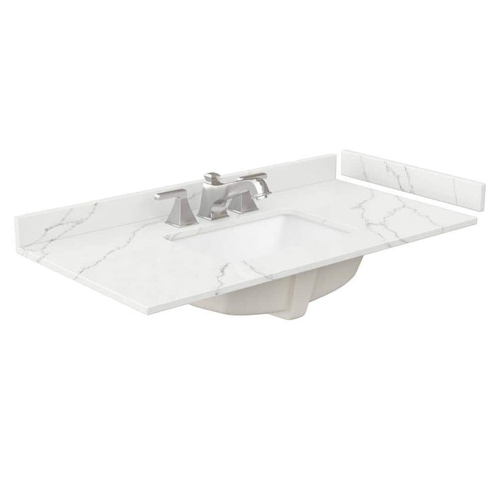 Wyndham Collection 42 in. Quartz White Bathroom Vanity Top with Sink