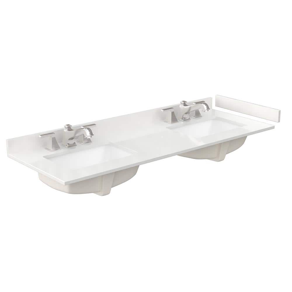 Wyndham Collection 60 in. Quartz Double Sink Bathroom Vanity Top with Backsplash